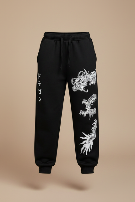 Pantalon Chinois Noir Dragon Brodé Ample Garçon - Molleton - vue 3