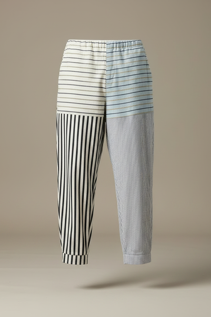 Pantalon Chinois Rayé Ample Décontracté Coton Lin - Multicolore - vue 3