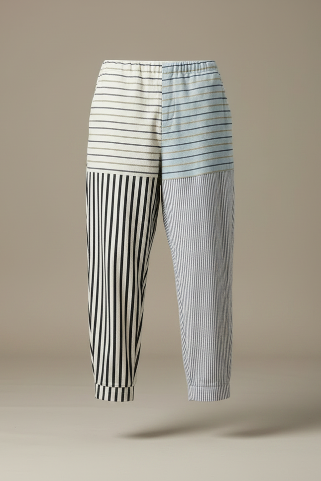 Pantalon Chinois Rayé Ample Décontracté Coton Lin - Multicolore - vue 3