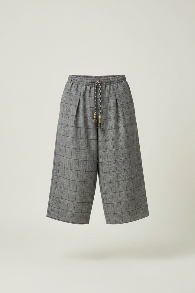Pantalon Chinois Gris Ample Carreaux Décontracté Coton - vue 3