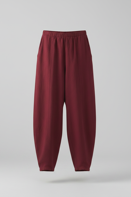 Pantalon Chinois Rouge Grenat Ample Lin Harem Femme - Bordeaux - vue 3