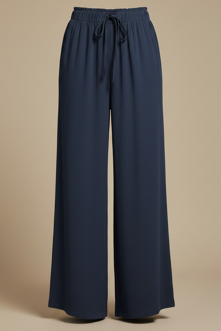 Pantalon Chinois Bleu Marine Fluide Ample Cordon Décontracté - Viscose - vue 3
