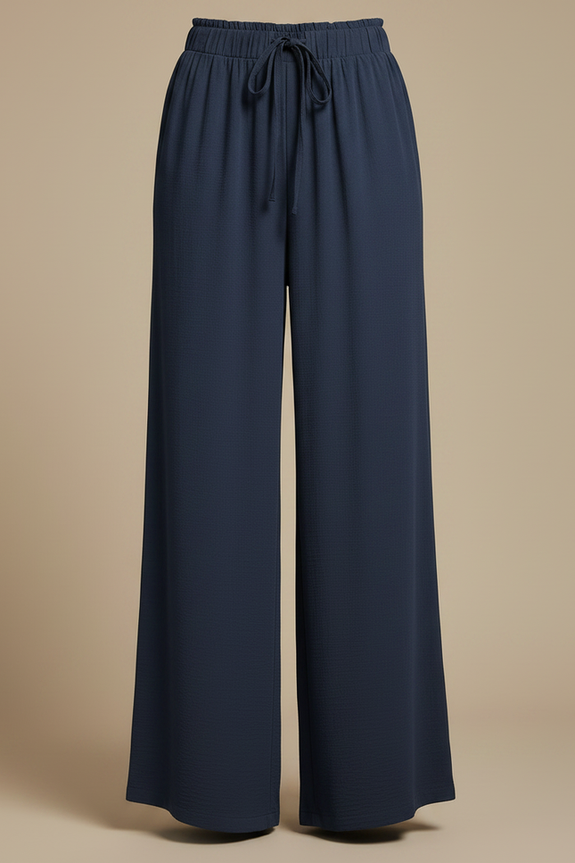 Pantalon Chinois Bleu Marine Fluide Ample Cordon Décontracté - Viscose - vue 3