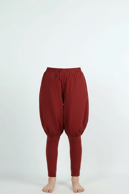 Pantalon Chinois Rouge Sarouel Bouffant Coton Jambières - Bordeaux - vue 3