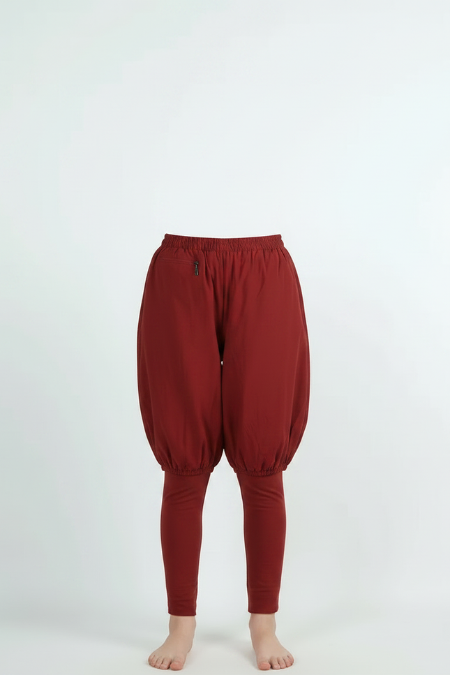 Pantalon Chinois Rouge Sarouel Bouffant Coton Jambières - Bordeaux - vue 3