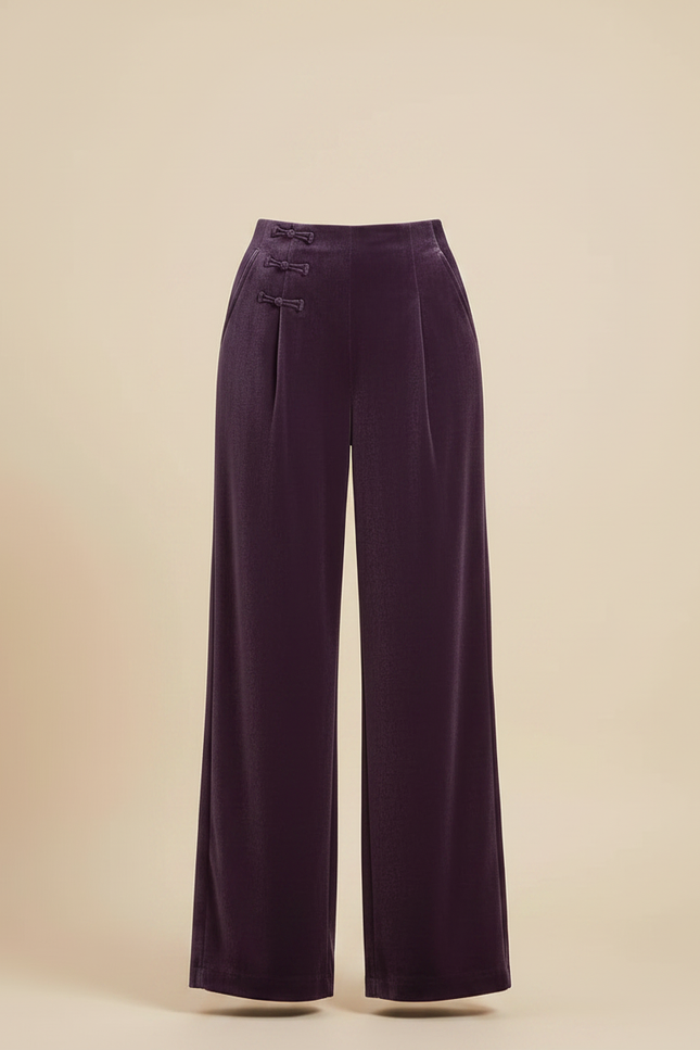 Pantalon Chinois Velours Violet Ample Taille Haute Femme - vue 3
