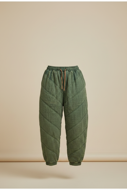 Pantalon Chinois Matelassé Vert Ample Coton Harem - vue 3