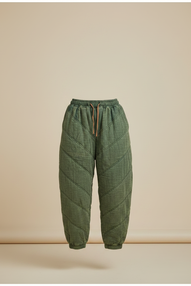Pantalon Chinois Matelassé Vert Ample Coton Harem - vue 3