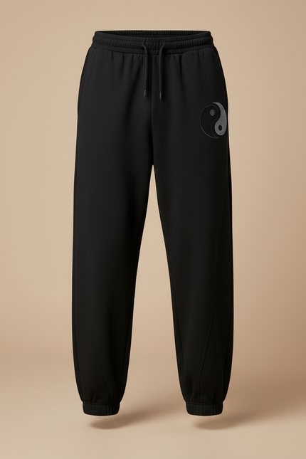 Pantalon Chinois Noir Ample Brodé Yin Yang Homme - Molleton - vue 3