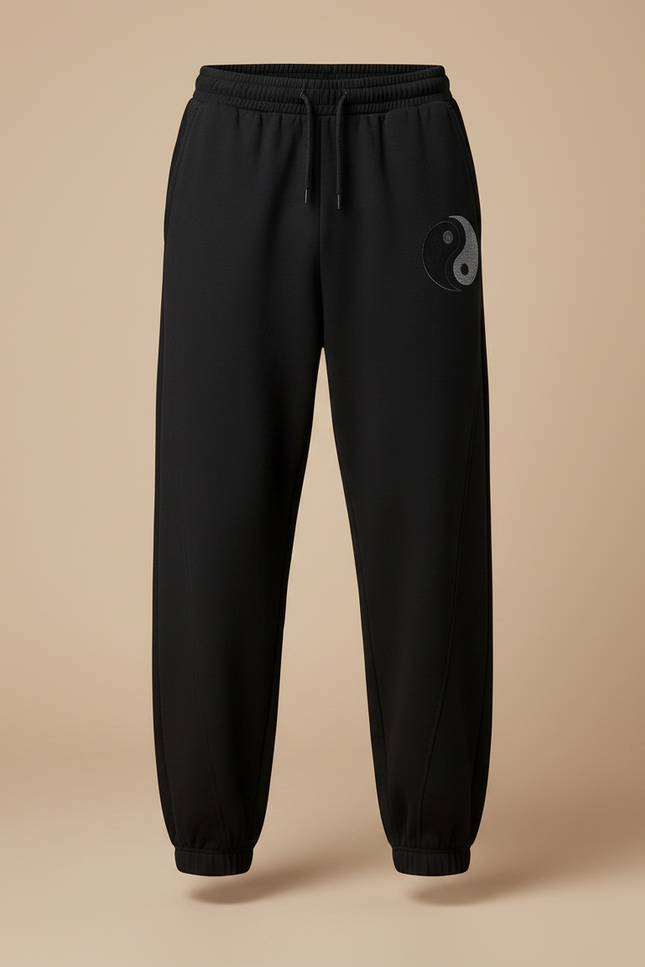 Pantalon Chinois Noir Ample Brodé Yin Yang Homme - Molleton - vue 3