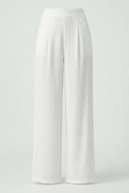 Pantalon Chinois Blanc Ample Lin Boutons Fluide - vue 3