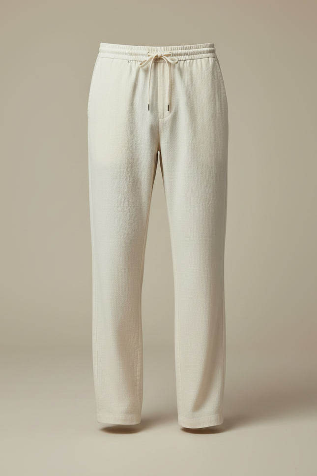 Pantalon Chinois Crème Coton Ample Cordon Homme - Beige - vue 3