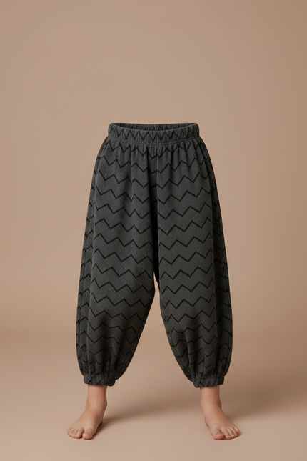 Pantalon Chinois Gris Côtelé Chevrons Bouffant Enfant - Cordé - vue 3