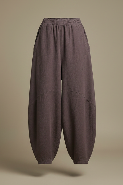 Pantalon Chinois Ample Lin Coton Sarouel Marron Confortable - Violet - vue 3