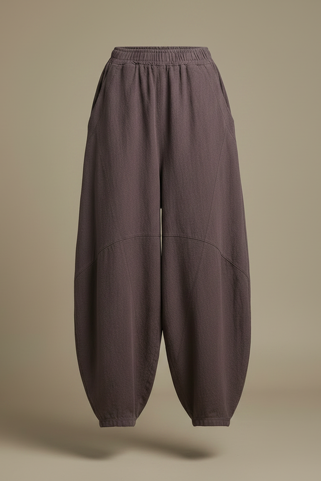 Pantalon Chinois Ample Lin Coton Sarouel Marron Confortable - Violet - vue 3