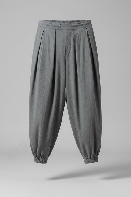 Pantalon Chinois Gris Lin Ample Harem Décontracté - vue 3