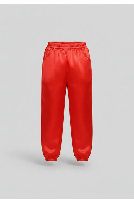 Pantalon Chinois Rouge Satiné Ample Élastique - vue 3