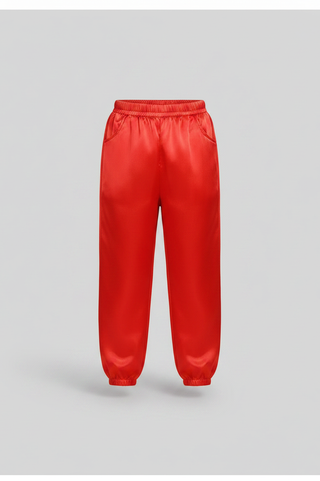 Pantalon Chinois Rouge Satiné Ample Élastique - vue 3