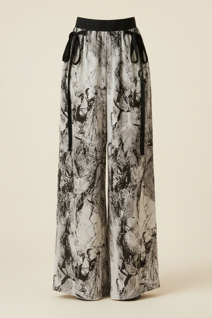 Pantalon Chinois Imprimé Encre Fluide Ample Noué Femme - Viscose - vue 3