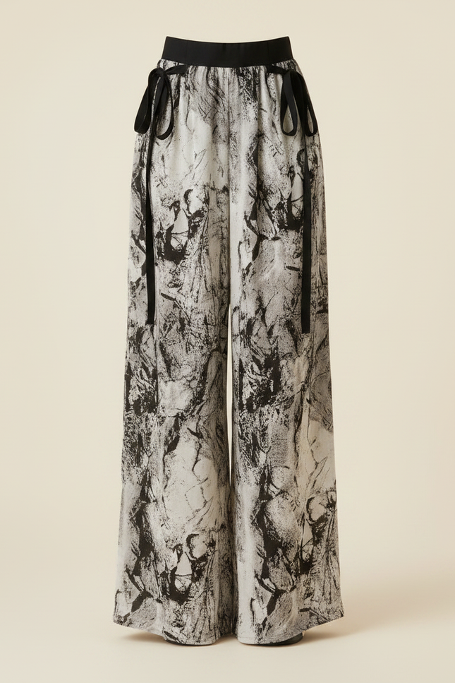 Pantalon Chinois Imprimé Encre Fluide Ample Noué Femme - Viscose - vue 3