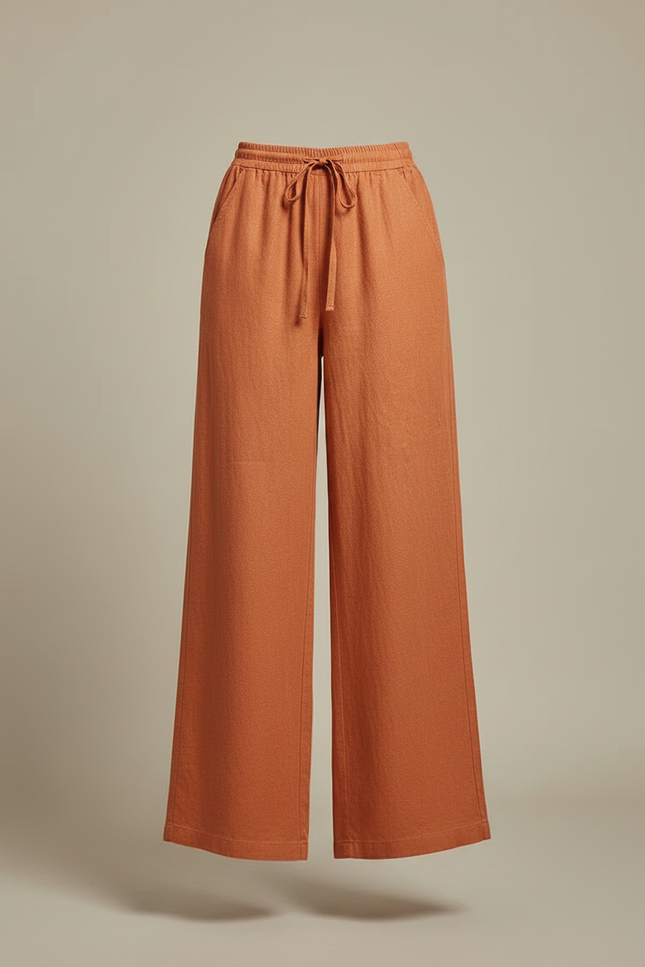 Pantalon Chinois Orange Lin Ample Fluide Décontracté - vue 3