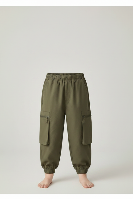 Pantalon Chinois Kaki Ample Cargo Élastique Enfant - Coton - vue 3