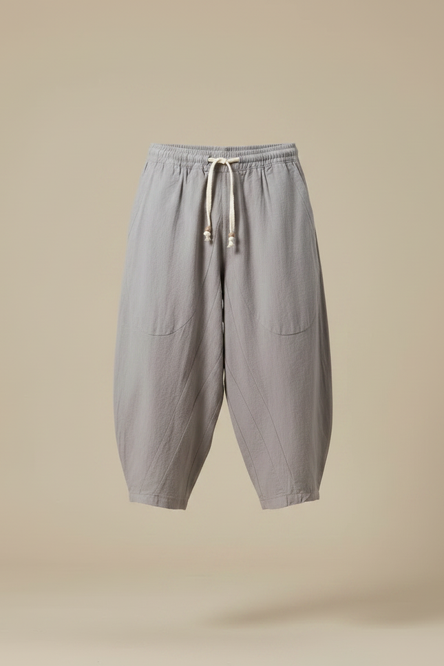 Pantalon Chinois Lin Coton Ample Harem Gris Homme - vue 3