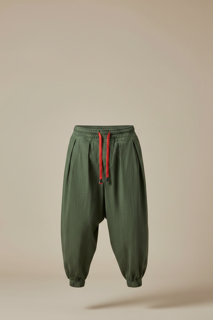 Pantalon Chinois Harem Vert Ample Coton Décontracté - Kaki - vue 3