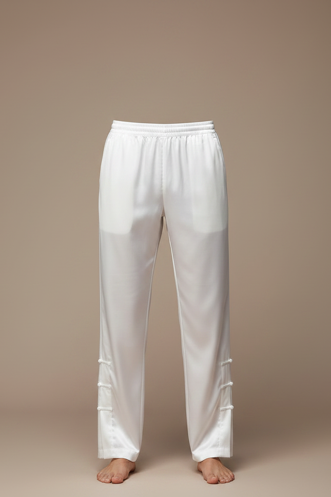 Pantalon Chinois Blanc Satiné Ample Décontracté Homme - vue 3