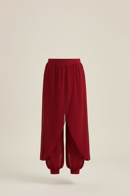 Pantalon Chinois Rouge Fendu Fluide Harem Fille - Bordeaux Polyester - vue 3
