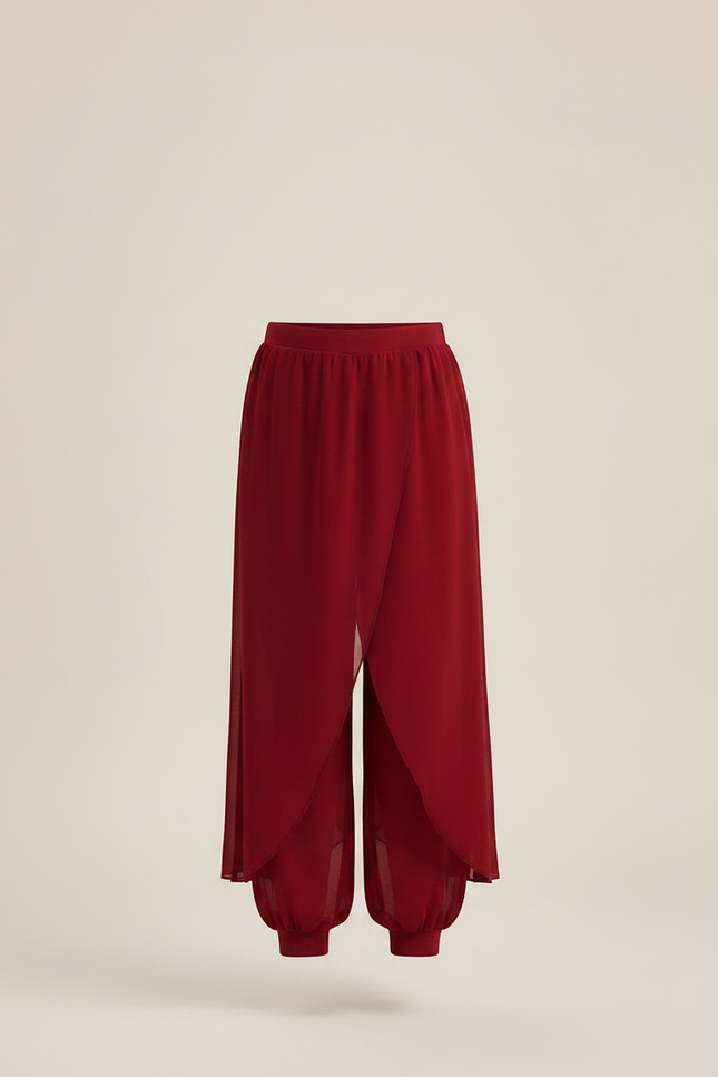 Pantalon Chinois Rouge Fendu Fluide Harem Fille - Bordeaux Polyester - vue 3