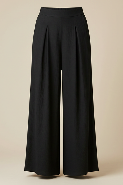 Pantalon Chinois Noir Plissé Ample Fluide Coton - vue 3