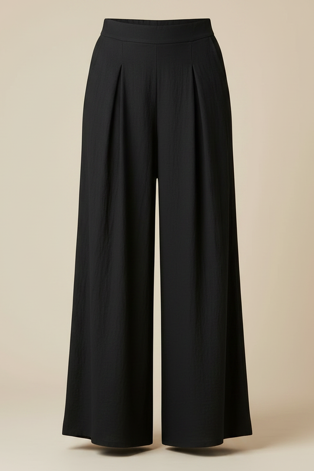 Pantalon Chinois Noir Plissé Ample Fluide Coton - vue 3