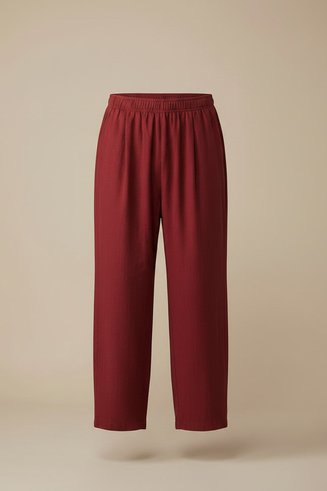Pantalon Chinois Bordeaux Ample Lin Décontracté Homme - vue 3