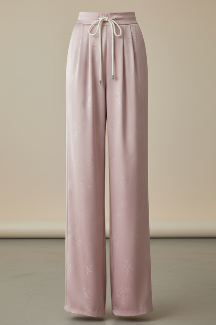 Pantalon Chinois Rose Satiné Jacquard Ample Décontracté Fluide - vue 3