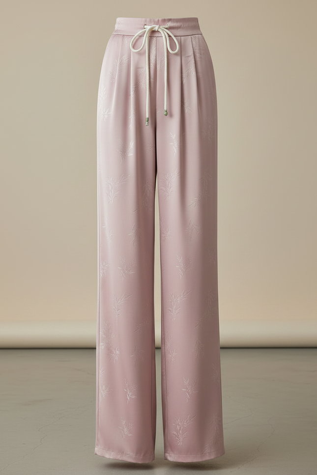 Pantalon Chinois Rose Satiné Jacquard Ample Décontracté Fluide - vue 3