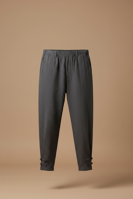 Pantalon Chinois Coton Lin Ample Gris Décontracté - vue 3