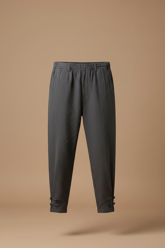 Pantalon Chinois Coton Lin Ample Gris Décontracté - vue 3