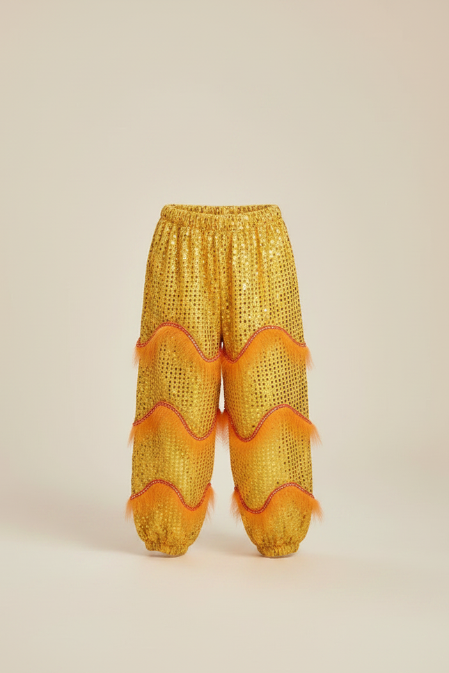 Pantalon Chinois Pailleté Orange Franges Danse Enfant - Doré Polyester - vue 3