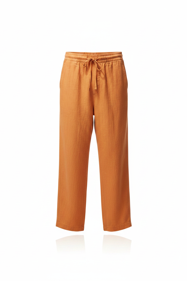 Pantalon Chinois Lin Orange Ample Décontracté Homme - vue 3