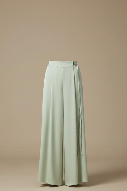 Pantalon Chinois Vert Clair Fluide Large Femme - Satin - vue 3
