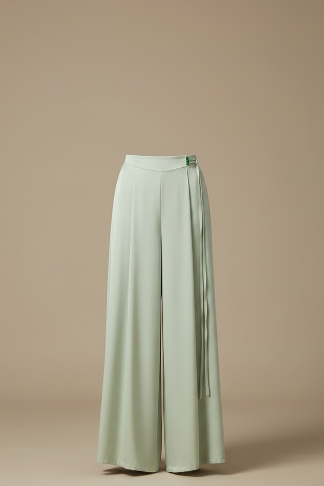 Pantalon Chinois Vert Clair Fluide Large Femme - Satin - vue 3
