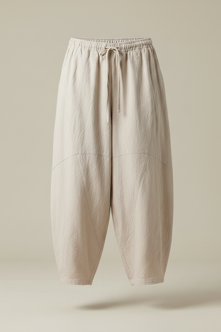 Pantalon Chinois Beige Ample Coton Lin Casual - vue 3