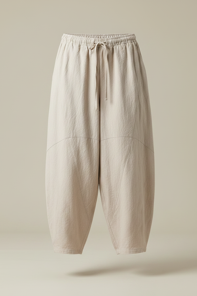 Pantalon Chinois Beige Ample Coton Lin Casual - vue 3