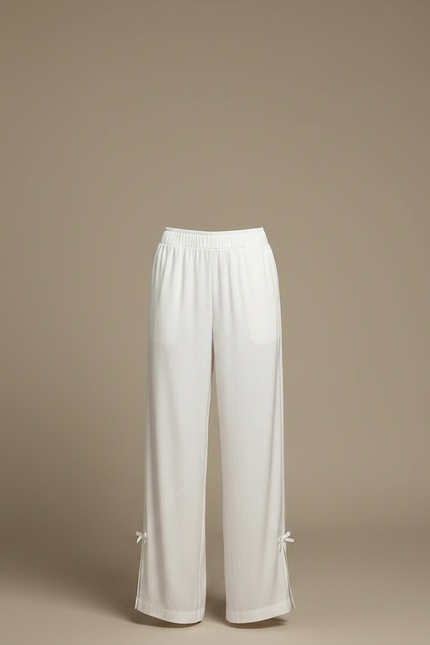 Pantalon Chinois Blanc Satin Fluide Ample Élégant - vue 3