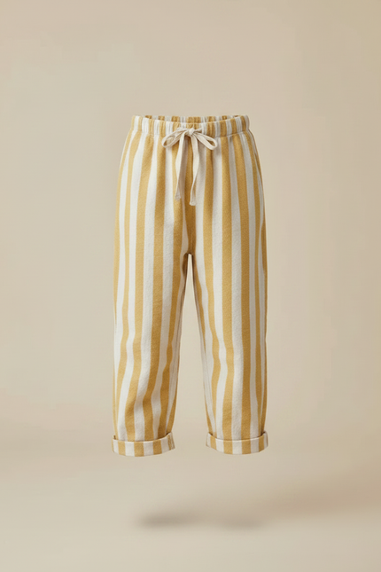 Pantalon Chinois Rayé Jaune Écru Coton Ample Enfant - Multicolore - vue 3