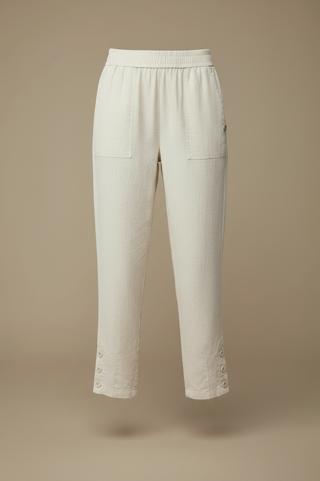 Pantalon Chinois Lin Écru Fluide Décontracté Femme - Beige - vue 3