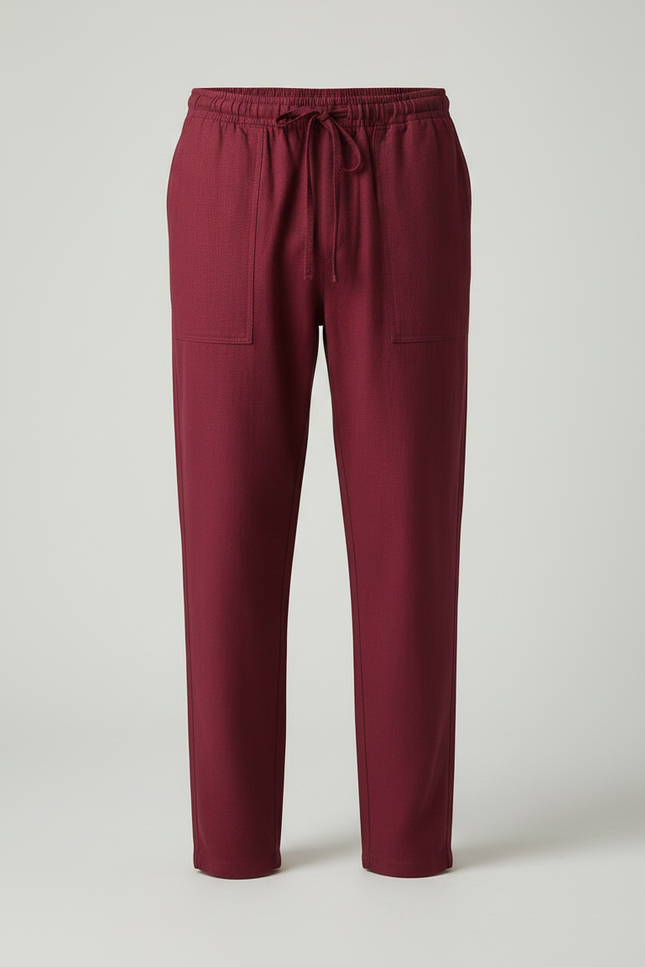 Pantalon Chinois Bordeaux Coton Ample Cordon Homme - vue 3