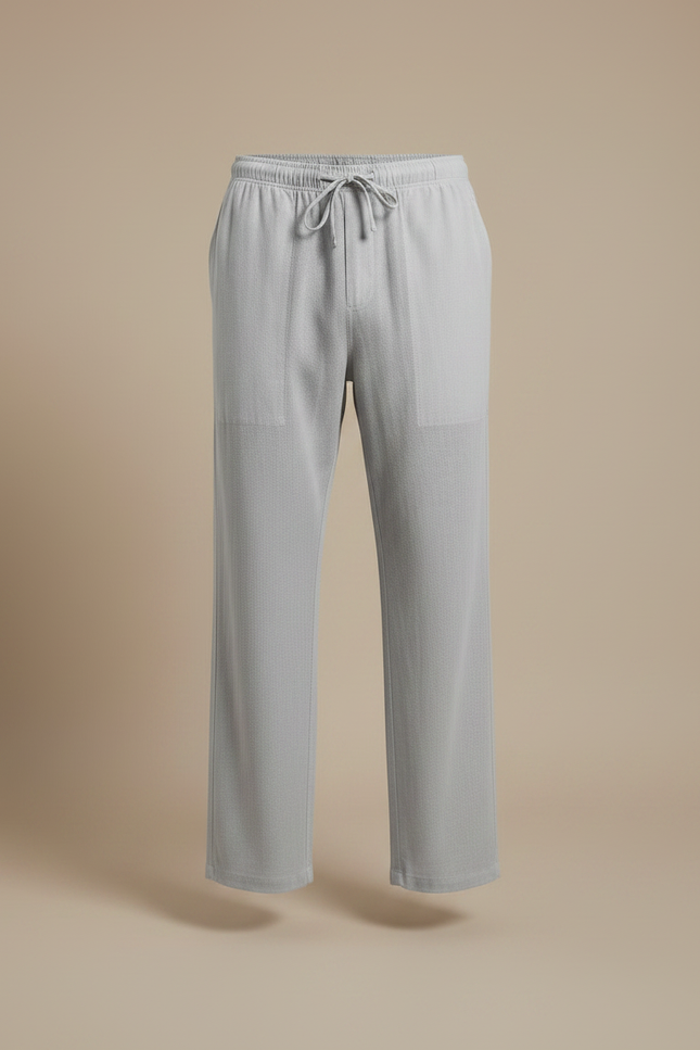 Pantalon Chinois Gris Clair Lin Coton Ample Décontracté Homme - vue 3
