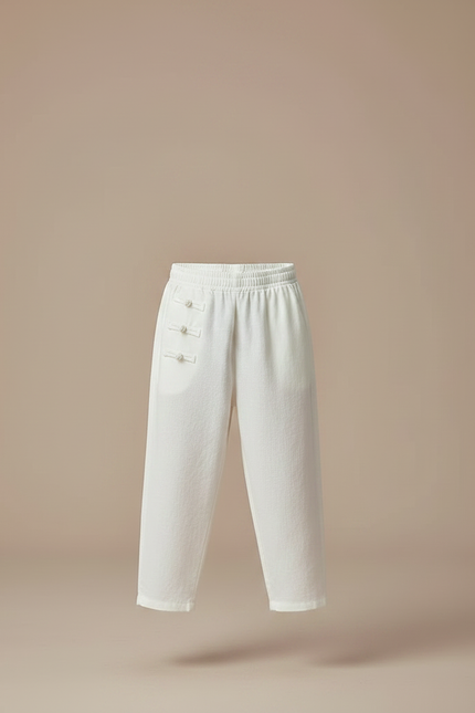 Pantalon Chinois Crème Ample Coton Traditionnel Enfant - Beige Lin - vue 3